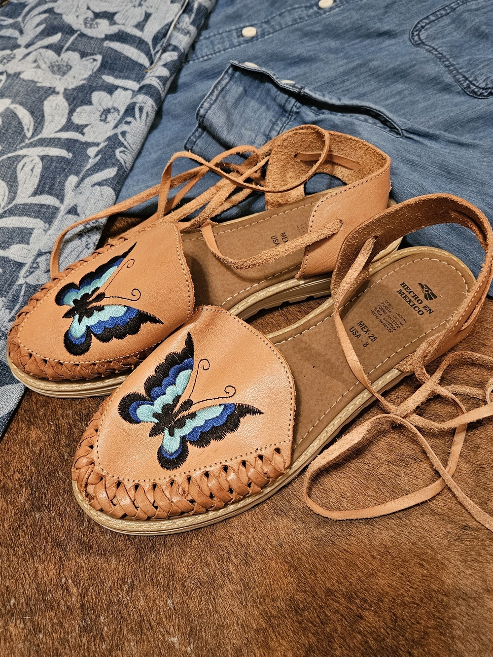 $198 Authentic Leather Huaraches Coldwater Creek Anthropologie Boho Butterfly 8